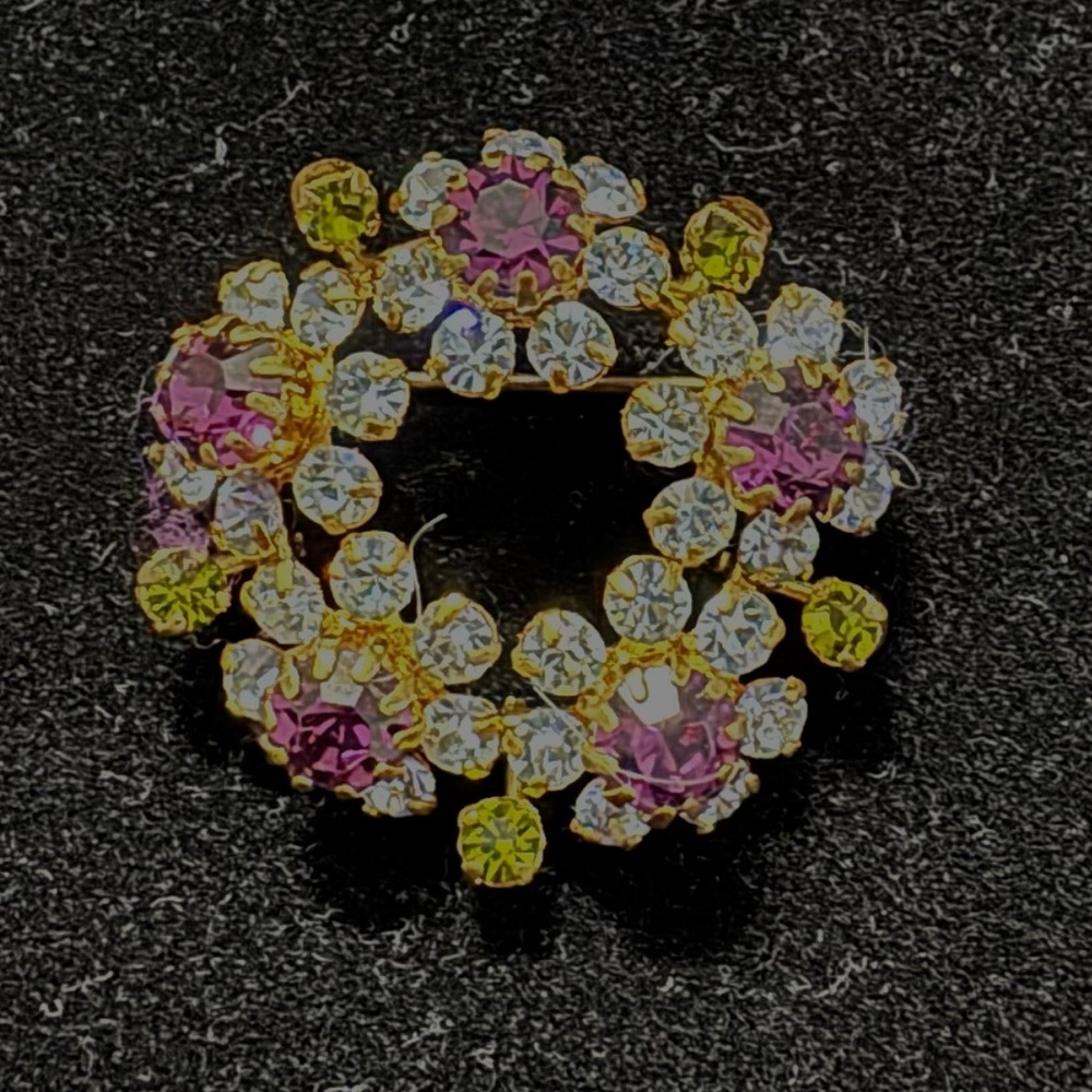 Vintage Floral Crystal Brooch